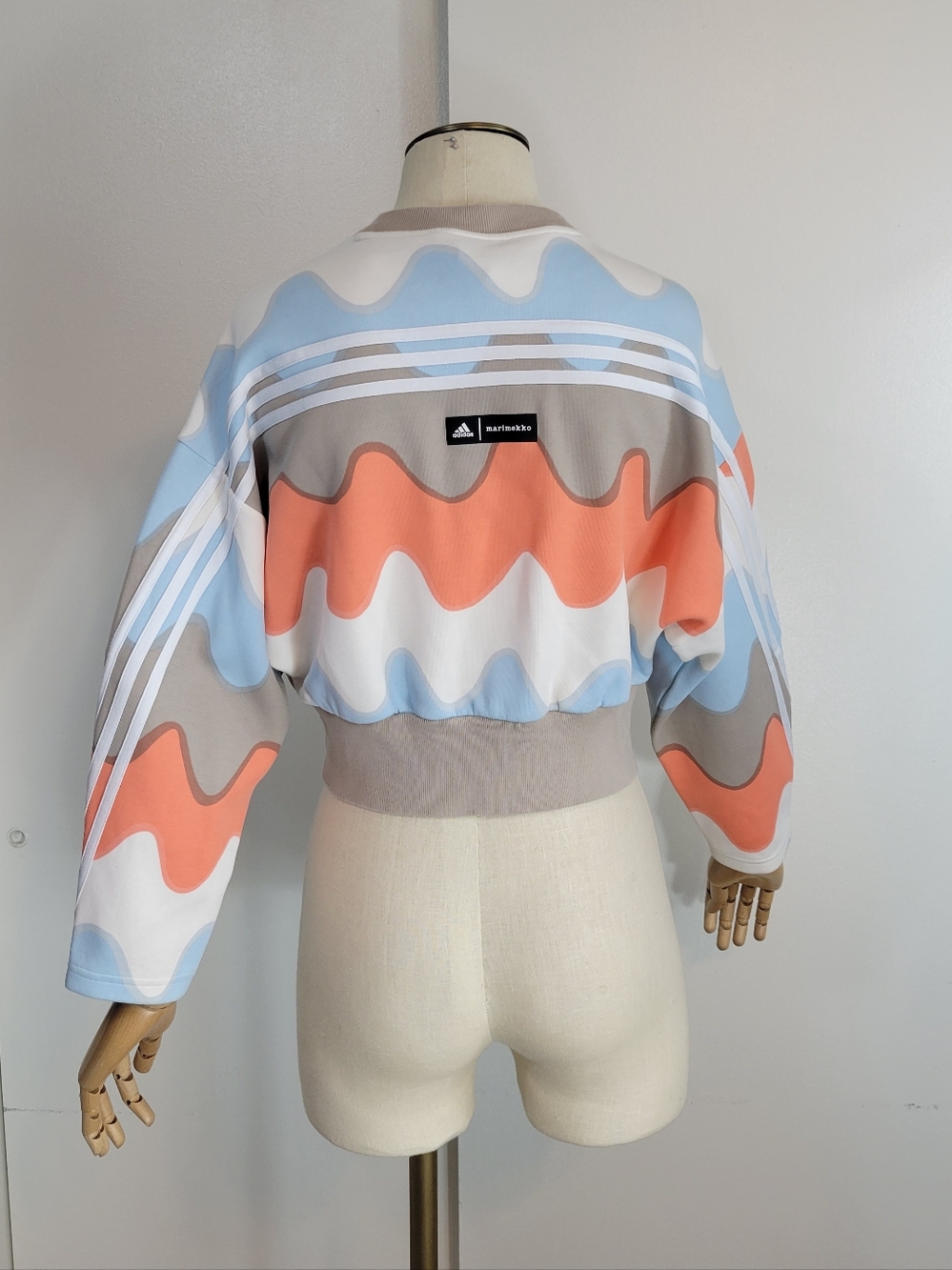 Marimekko x Adidas Cropped Wavy Stripe Sweatshirt - Coral, Sky Blue & Gray - Picture 7 of 11